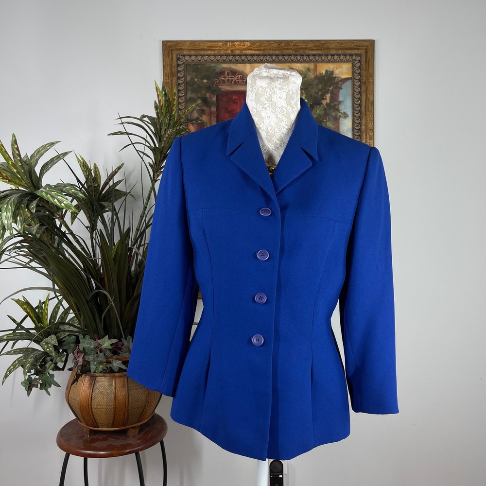 Kasper & Company ASL Blazer Women 8P Royal Blue Polyester Acetate Button Front